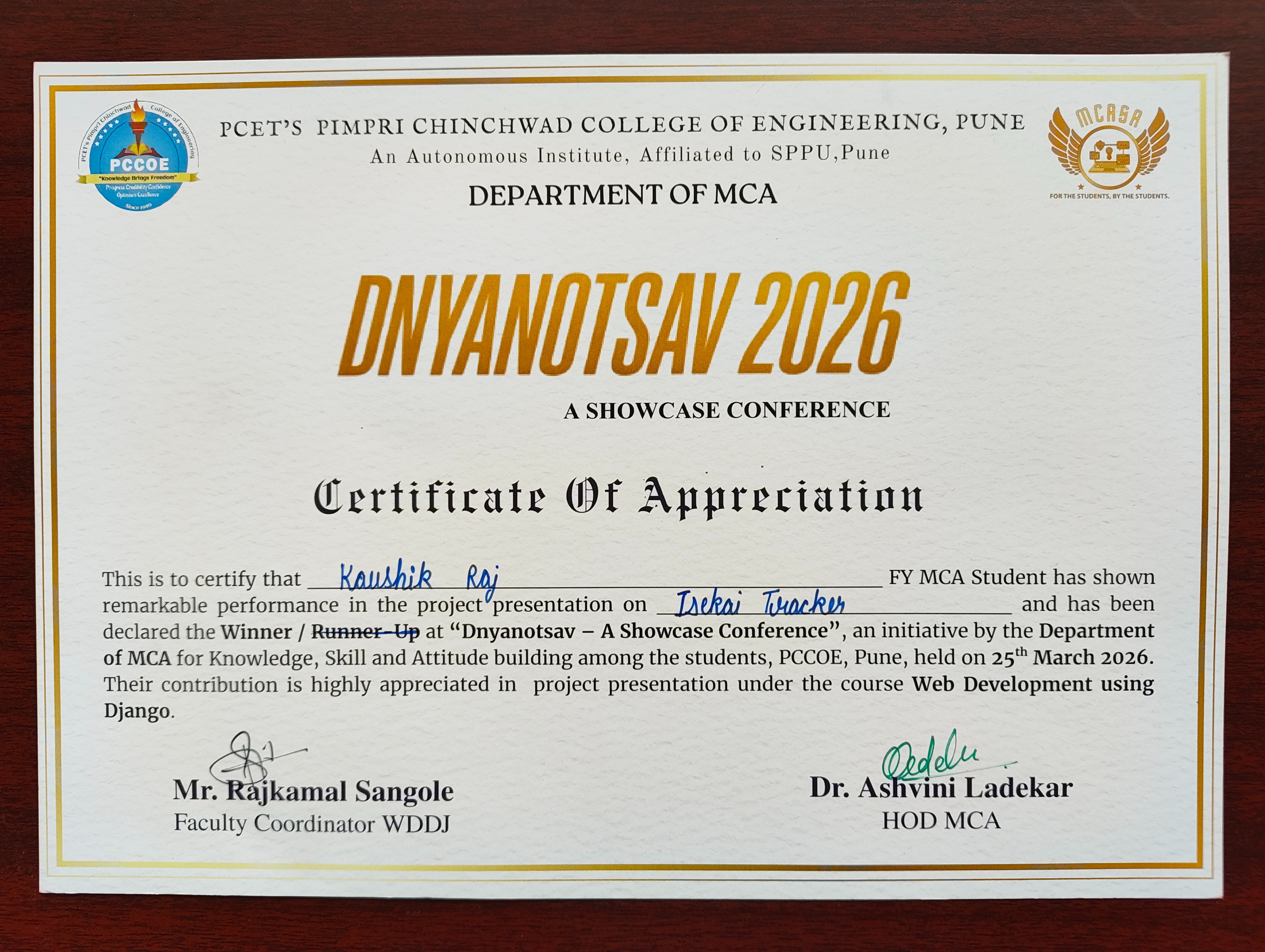Dnyanotsav 2026 Project Presentation Winner Certificate